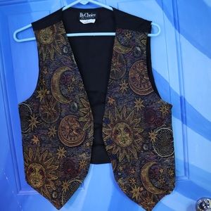 Vintage Sun and Moon Hippie Bohemian Vest in gold and rainbow tones